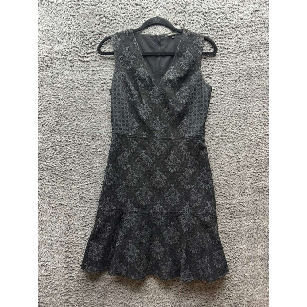 Kobi Halperin Karla V-Neck Sleeveless A-Line Mini Dress Gray Black Womens Size 4